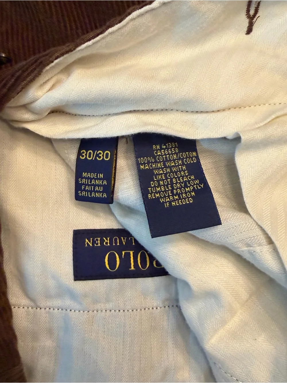 Polo Ralph Lauren Men’s Brown Corduroy Pants 30x30 Classic Straight Leg